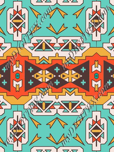 Shapes in retro colors on a blue background