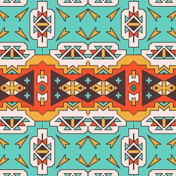 Shapes in retro colors on a blue background