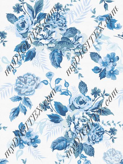 Retro Blue Roses Chintz