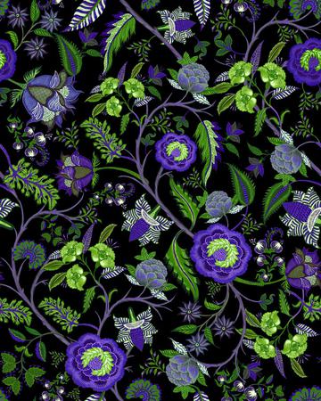 Chintz on black, purple and green