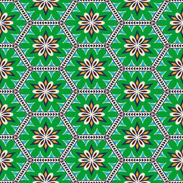 Flowers in hexagons pattern