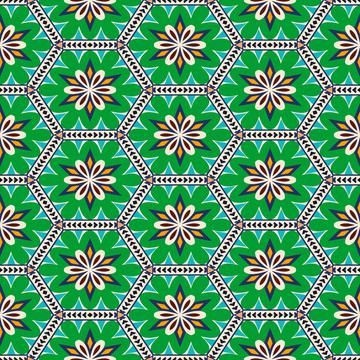 Flowers in hexagons pattern