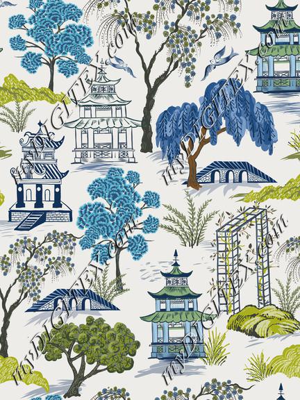 Chinoiserie Willow blues greens