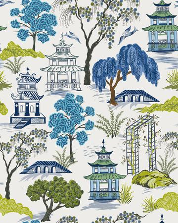 Chinoiserie Willow blues greens