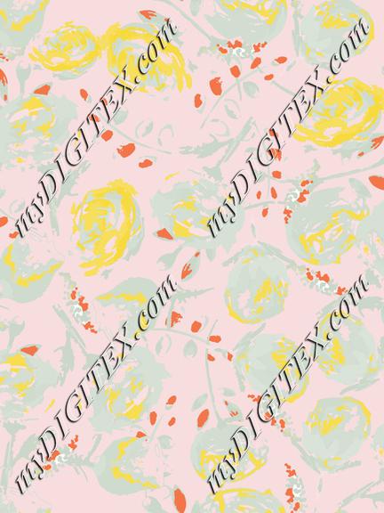 Pink Background Teal Yellow Roses