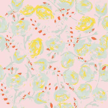 Pink Background Teal Yellow Roses