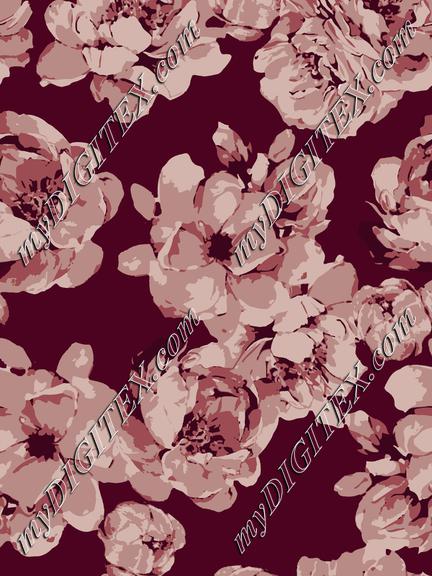 Big romantic dust pink peony flowers on winered background