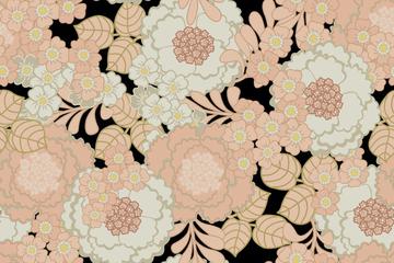 Big Bohemian bold Peony flowers in offwhite and pink on Black