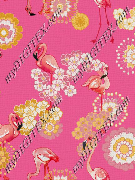 Flamingos-and-flowers-on-intence-pink