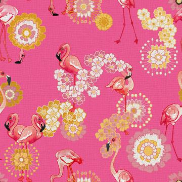 Flamingos-and-flowers-on-intence-pink