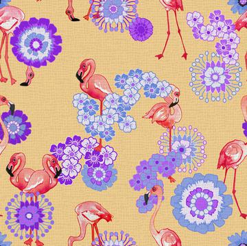 1flamingos-and-flowers-purple-on-yellow