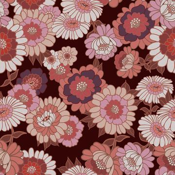 Vintage Wallpaper Flowers in Red and Pink tonals- Winered background