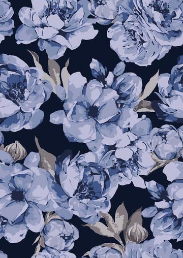 Big romantic dust blue peony flowers on Dark Navy background