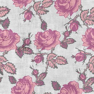 Roses Block Print Dots Retro 50's Raspberry Red Pink Black