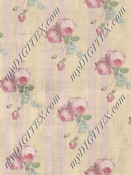 Floral Bouquet with Light Pink Stripe Small Rose Pattern