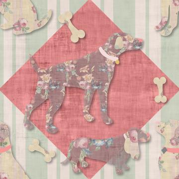 Floral Dogs Green Stripe Checker Pink