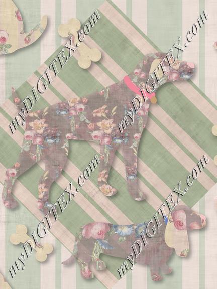 Floral Dogs Green Stripe Checker