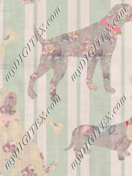 Floral Dogs Green Stripe