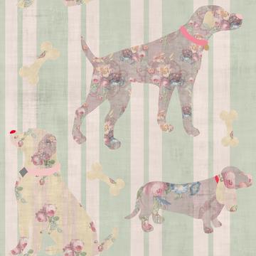 Floral Dogs Green Stripe