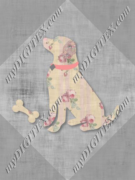 Floral Dogs Lab Gray Background 2