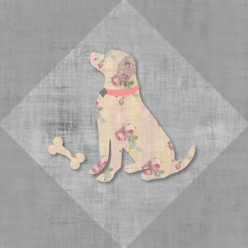 Floral Dogs Lab Gray Background 2