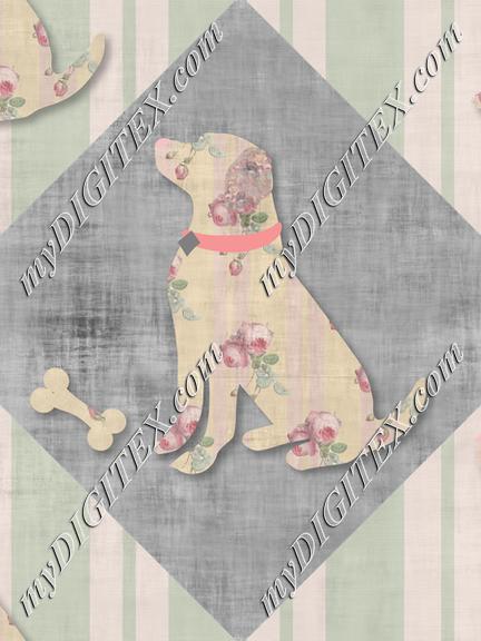 Floral Dogs Lab Green Stripe Checker Gray