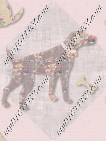Floral Dogs Lab Pink Background