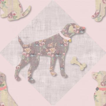 Floral Dogs Lab Pink Background