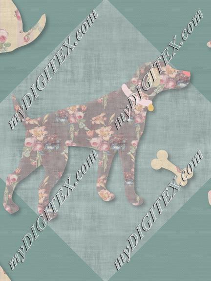 Floral Dogs Lab Teal Background