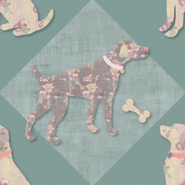 Floral Dogs Lab Teal Background