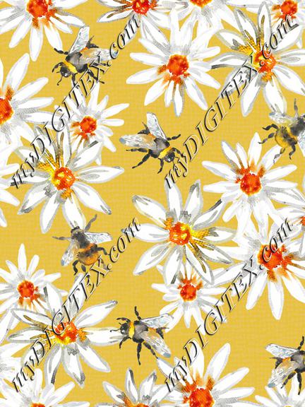 Bumblebees and daisys-Yellow