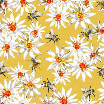 Bumblebees and daisys-Yellow