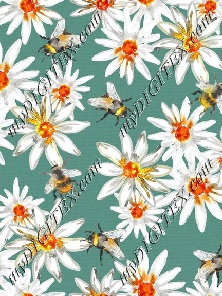 Bumblebees and daisys -Dust Green