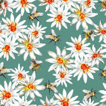 Bumblebees and daisys -Dust Green