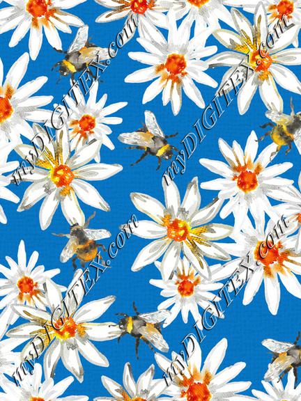 Bumblebees and daisys-Azure Blue