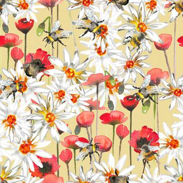 Bumblebees, poppys and daisys-Light yellow