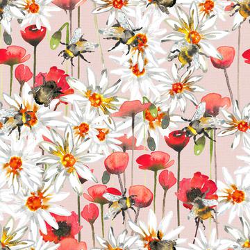 Bumblebees, poppys and daisys -Dust pink