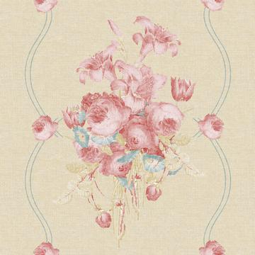Antique Traditional Floral Pink Teal Cream Stripe