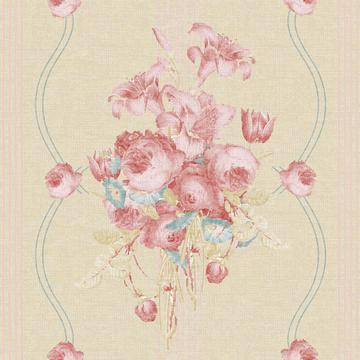 Antique Traditional Floral Stripes Pink Teal Cream Stripe
