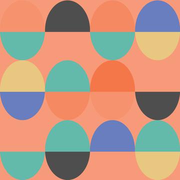 Oval Funky Colors Geometric Yellow Black Peach Periwinkle Teal Orange Gray Background