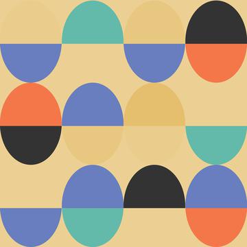 Oval Funky Colors Geometric Yellow Black Periwinkle Teal Orange Background