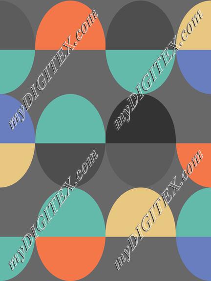 Oval Funky Colors Geometric Yellow Black Periwinkle Teal Orange Gray Background