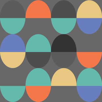Oval Funky Colors Geometric Yellow Black Periwinkle Teal Orange Gray Background