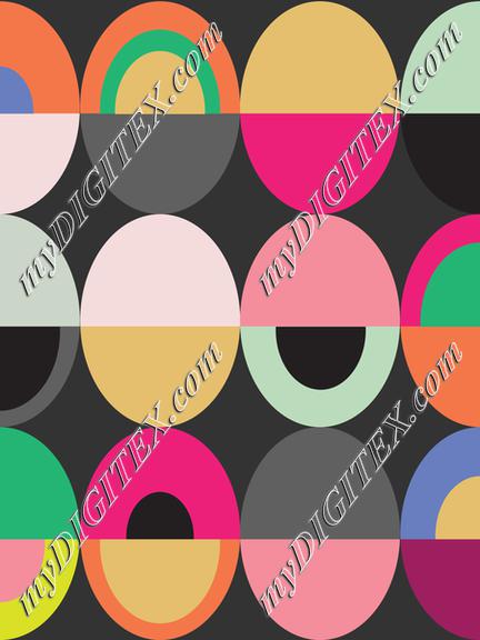Oval Mid Century Orange Yellow Pink Green Grays Geometric Black White Gray Background