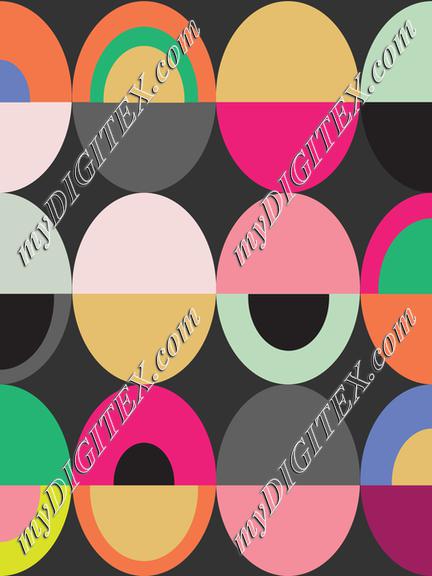 Oval Mid Century Orange Yellow Pink Green Grays Geometric Black White Gray Background