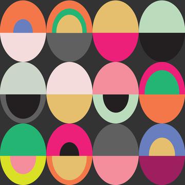 Oval Mid Century Orange Yellow Pink Green Grays Geometric Black White Gray Background