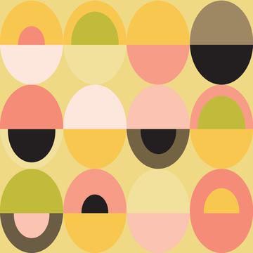 Oval Mid Century Pink Yellow Lime Green Black White Gray Background