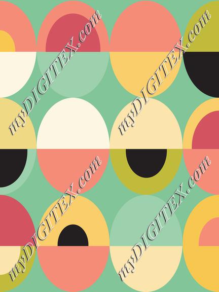 Oval Mid Century Pink Yellow Teal Geometric Black White Gray Background