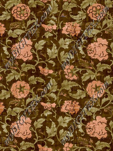 Vine Floral Green Peach Pink Antique Texture Overlay