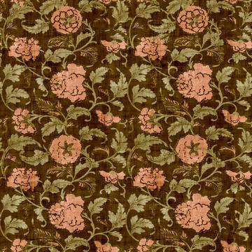 Vine Floral Green Peach Pink Antique Texture Overlay